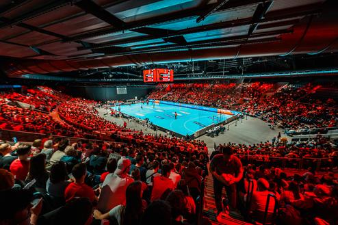 Hier siehst du ein Bild von den Rängen der VW-Halle beim letzten Spiel gegen Magdeburg II.