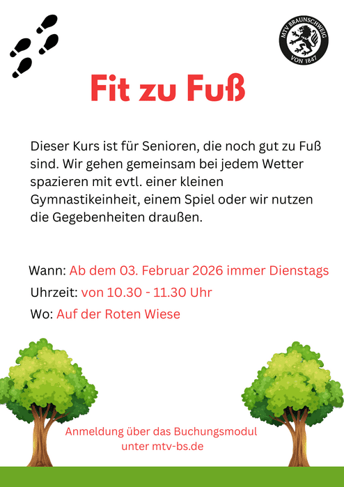 Fit zu Fuß Auf dem Plakat erkennst du unseren neuen Kurs Fit zu Fuß, welcher ab dem 3. Februar startet