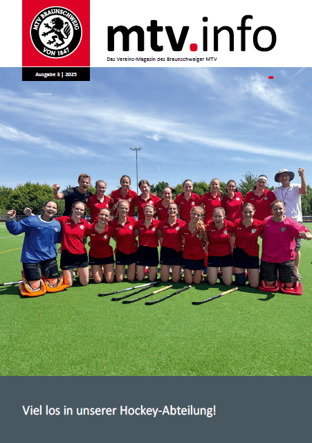 MTV Info Auf dem Bild handelt es sich um das Titelbild der neuen MTV Info auf dem die 1. Damen der Hockeymannschaft zu sehen ist.