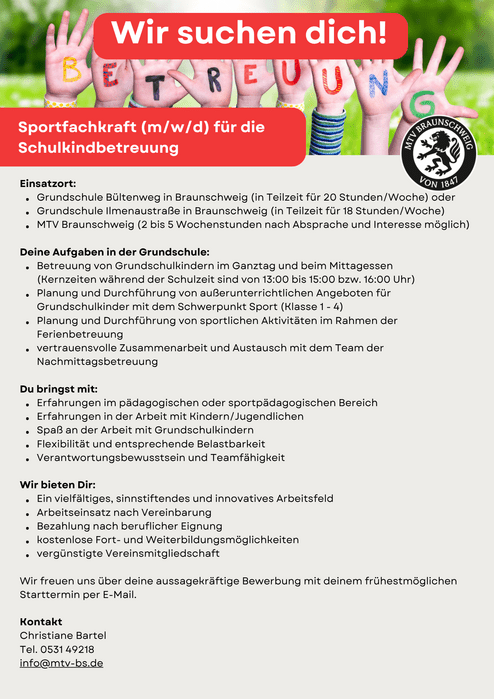 Hier siehst du unsere Stellenausschreibung für eine Sportfachkraft (m/w/d)